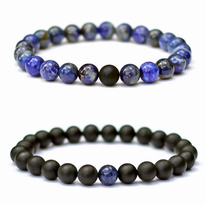 Black Onyx Lapis Lazuli Gemstone Couple Distance Bracelets Set - Image 4
