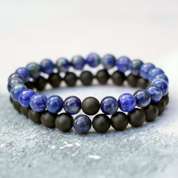 Black Onyx Lapis Lazuli Gemstone Couple Distance Bracelets Set