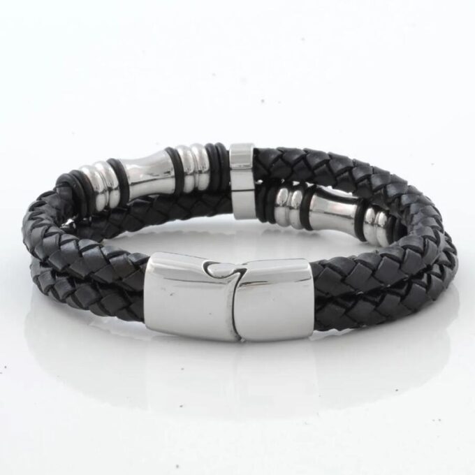 Black Torn Bolo Leather Bracelet - Image 2