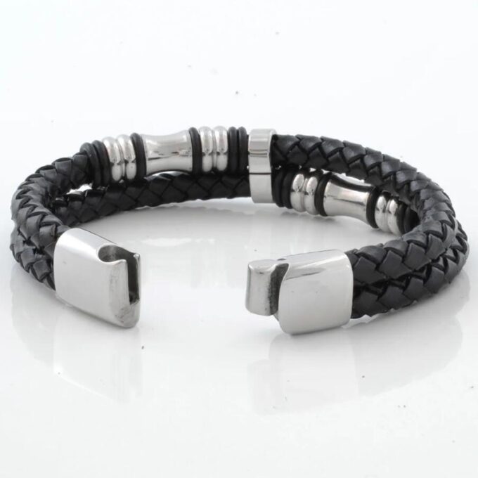 Black Torn Bolo Leather Bracelet - Image 3