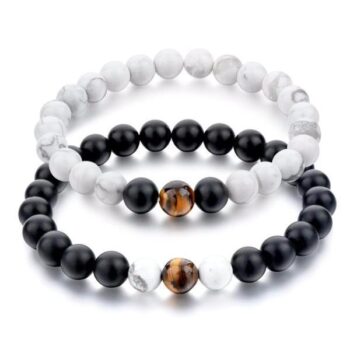 Tiger Eye Black Matte Agate and White Howlite Distance Bracelet