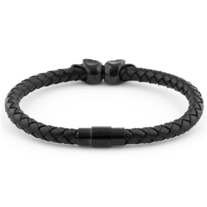 Black Skull Leather Bracelet - Image 4