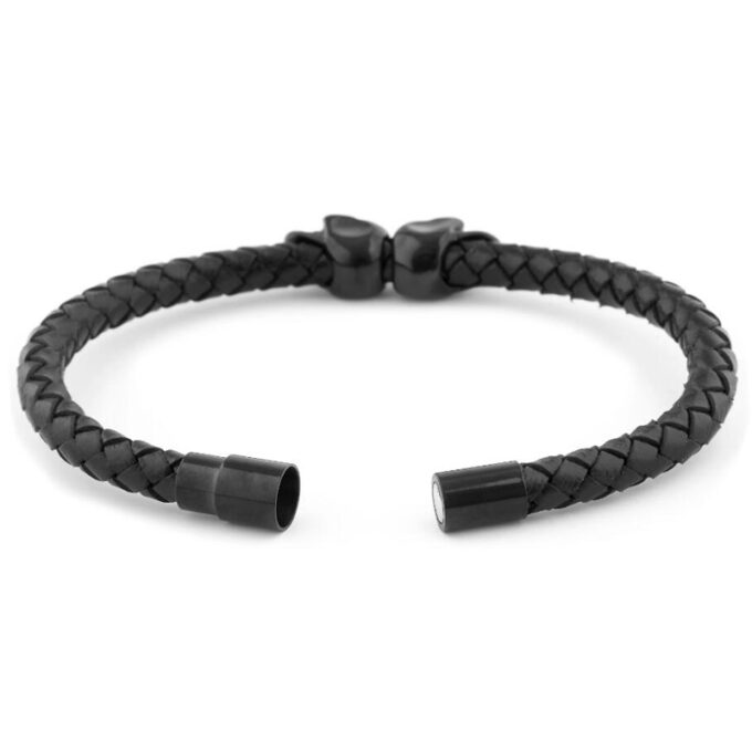 Black Skull Leather Bracelet - Image 3