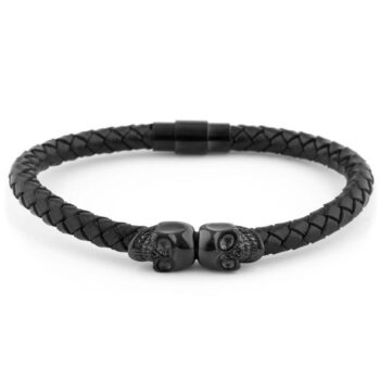 Black Skull Leather Bracelet