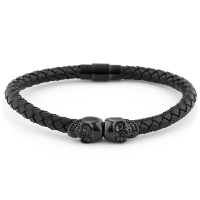 Black Skull Leather Bracelet