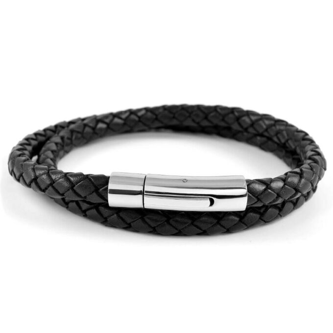 6mm Black Twist Bolo Leather Bracelet - Image 2