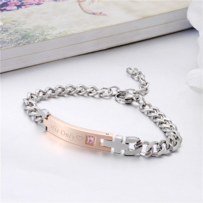 'His Only' and 'Her One' Stainless Couples Bracelet - Image 2