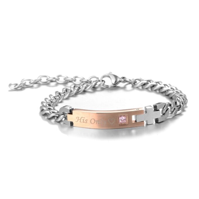 'His Only' and 'Her One' Stainless Couples Bracelet - Image 5