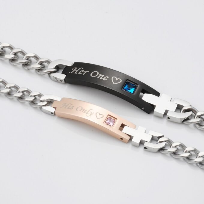 'His Only' and 'Her One' Stainless Couples Bracelet - Image 6