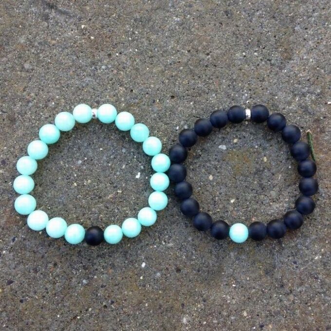 Black Onyx Green Amazonite Gemstone Friendship Couple Distance Bracelets - Image 3