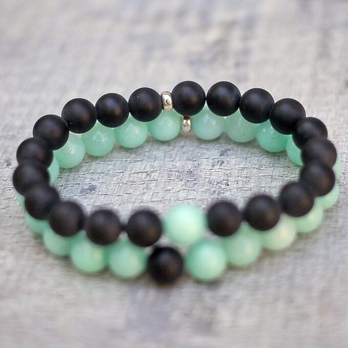 Black Onyx Green Amazonite Gemstone Friendship Couple Distance Bracelets - Image 2