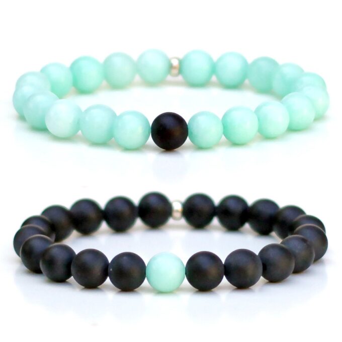 Black Onyx Green Amazonite Gemstone Friendship Couple Distance Bracelets - Image 4
