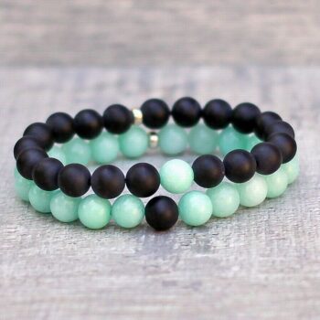 Black Onyx Green Amazonite Gemstone Friendship Couple Distance Bracelets