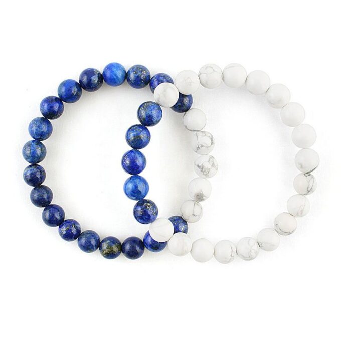 Gemstone White Howlite Lapis Lazuli Couple Distance Bracelets - Image 2