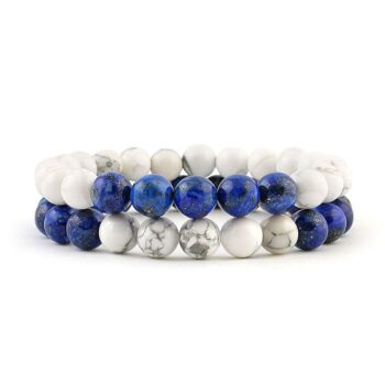 Gemstone White Howlite Lapis Lazuli Couple Distance Bracelets