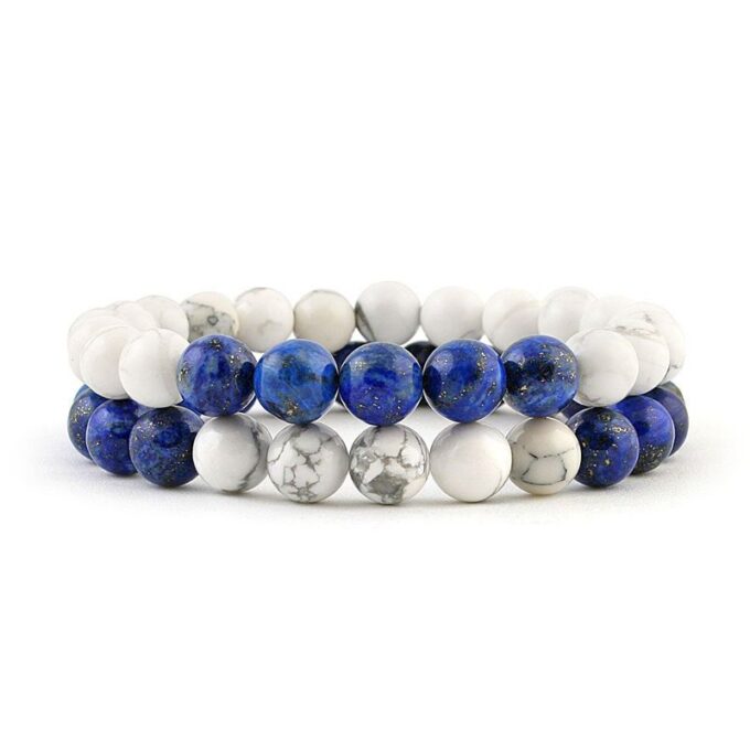 Gemstone White Howlite Lapis Lazuli Couple Distance Bracelets